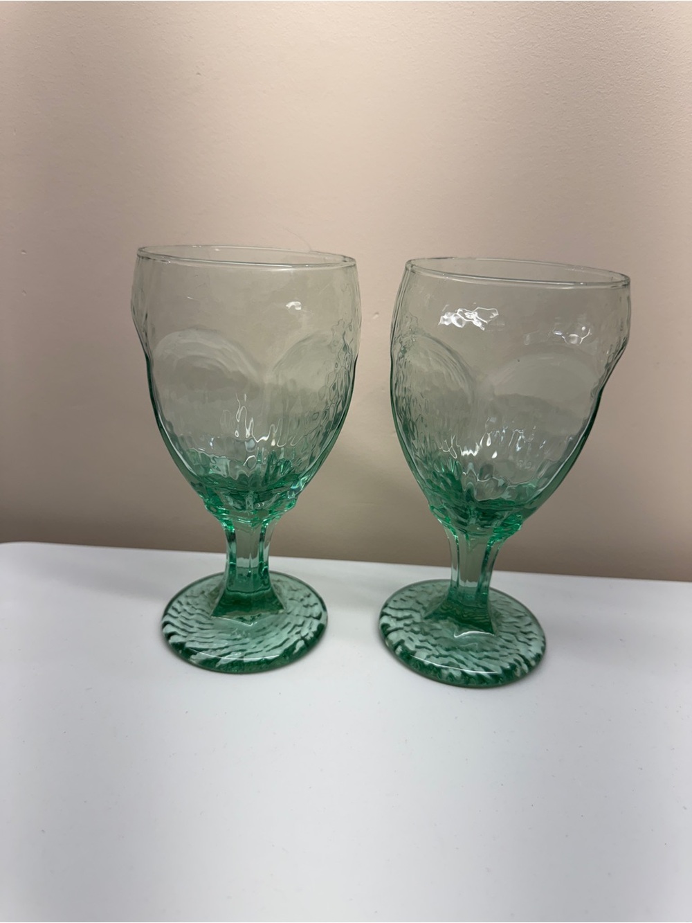 Libbey Chivalry Green Footed Water Goblets Green Textured Set of 2
